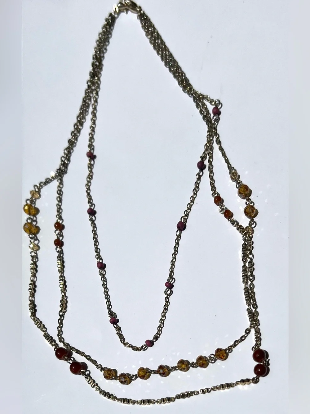 Multi-Strand Amber Bead Silver-Tone Necklace - Women Jewelry